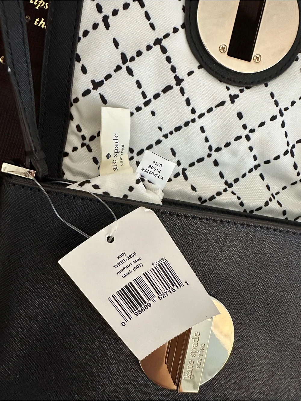 kate spade Black Leather Shoulder Bag with Gold Disc Turn-Lock